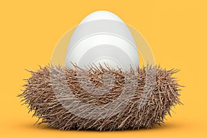 Farm raw organic brown eggs bird nest isolated on yellow background