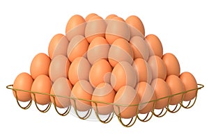 Farm raw organic brown eggs for morning breakfast in metal tray