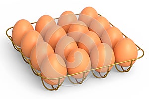 Farm raw organic brown eggs for morning breakfast in metal tray