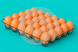 Farm raw organic brown eggs for morning breakfast in metal tray