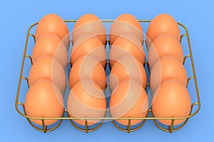 Farm raw organic brown eggs for morning breakfast in metal tray