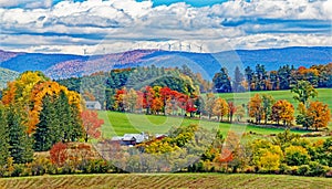 Farm scene with Autumn colors Berkshires Massachusetts