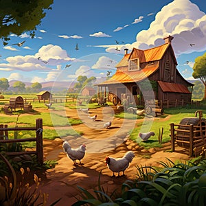 A farm scene with a variety of crops and animals Generative AI