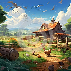 A farm scene with a variety of crops and animals Generative AI