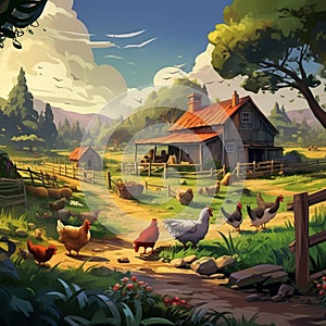 A farm scene with a variety of crops and animals Generative AI