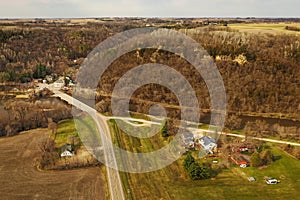 Farm and Small River Town in Spring