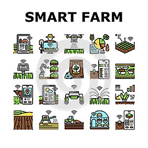 farm smart agriculture farmer icons set vector