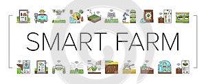 farm smart agriculture farmer icons set vector