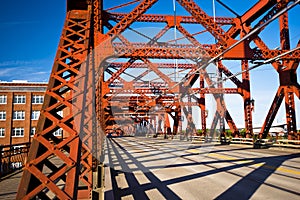 Farm structures metallic red bridge in Portland