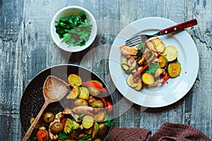 farm style organic tasty dinner with autumn seasonal vegetables