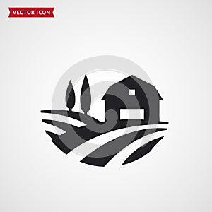 Farm barn and fields. Farmhouse vector icon. photo