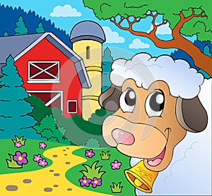 Farm theme with lurking sheep