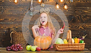 Farm themed games and activities for kids. Girl kid at farm market with fall harvest. Child little girl celebrate