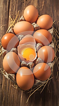 Farm to table charm Fresh raw eggs displayed on rustic wooden surface