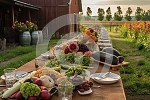 farm-to-table dinner with wine pairings, featuring produce and meat from the farm