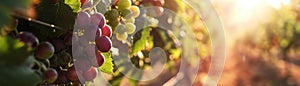 Farm to table fruit banner highlighting organic harvests with a sunrise backdrop Freshness embodied photo