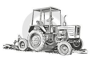 Farm tractor hand drawn vector illustration sketch
