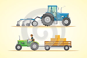 Farm tractor icon vector illustration. Heavy agricultural machinery for field work.