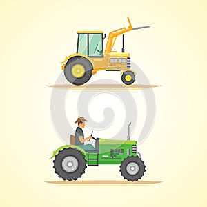 Farm tractor icon vector illustration. Heavy agricultural machinery for field work.