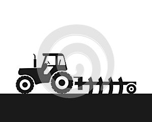 Farm tractor icon vector illustration. Heavy agricultural machinery for field work