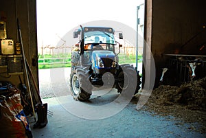 Farm tractor in rural area