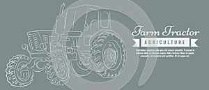 Farm tractor with sketch style line art design. Hand drawn vector illustration.