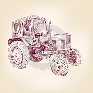 Farm tractor sketch vector illustration