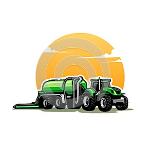 farm tractor with tanker trailer illustration vector image