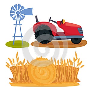 Farm vector illustration nature agronomy equipment harvesting grain agriculture growth cultivated design.