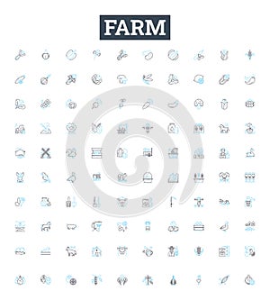 Farm vector line icons set. Farm, Agriculture, Crops, Livestock, Harvest, Fields, Tillage illustration outline concept