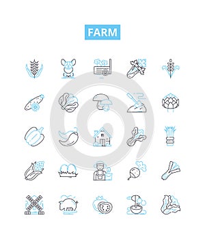 Farm vector line icons set. Farm, Agriculture, Crops, Livestock, Harvest, Fields, Tillage illustration outline concept