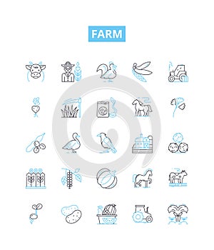 Farm vector line icons set. Farm, Agriculture, Crops, Livestock, Harvest, Fields, Tillage illustration outline concept