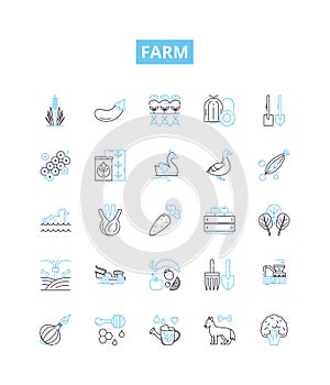 Farm vector line icons set. Farm, Agriculture, Crops, Livestock, Harvest, Fields, Tillage illustration outline concept