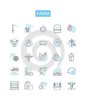 Farm vector line icons set. Farm, Agriculture, Crops, Livestock, Harvest, Fields, Tillage illustration outline concept