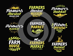 Farm vector logo. Farmers market, farming, agriculture collection icons or symbols