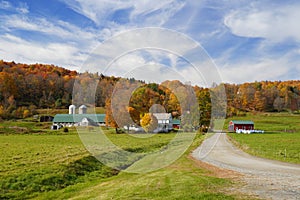 Farm in Vermont surrounded by fall color