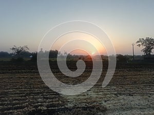 Farm in village sunrises to gujarat