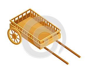 Farm Wagon or Wheeled Dray Cart for Carrying Agricultural Crops Vector Isometric Illustration