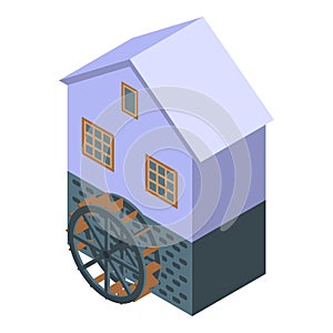 Farm water mill icon, isometric style