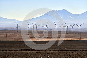 Farm of wind generators in the area of the Atacama desert, northern Chile