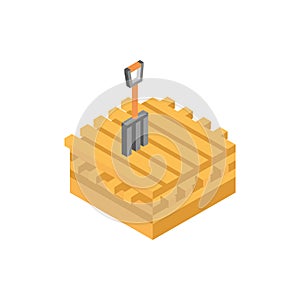 Farm wooden stowage pitchfork tool isometric icon