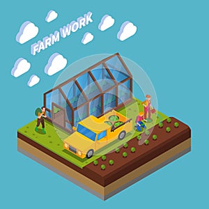 Farm Work Isometric Composition