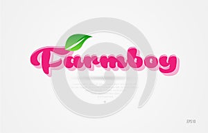 farmboy 3d word with a green leaf and pink color logo