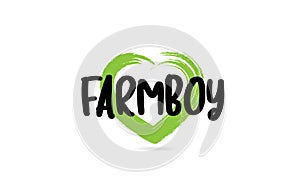 farmboy text word with green love heart shape icon