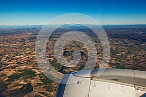 Farmed fields aerial view from airplane near Madrid, Spain