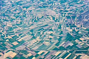 Farmed fields aerial view landscape