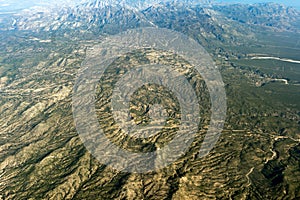 Farmed fields near mexico city aerial view cityscape panorama