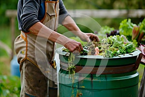 farmer adding organic waste to a smallscale biogas digester