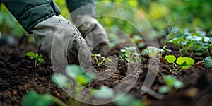 Farmer agriculture work hard young wheat in the field, the concept of natural farming, agriculture, the worker touches