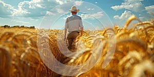 Farmer agriculture work hard young wheat in the field, the concept of natural farming, agriculture, the worker touches